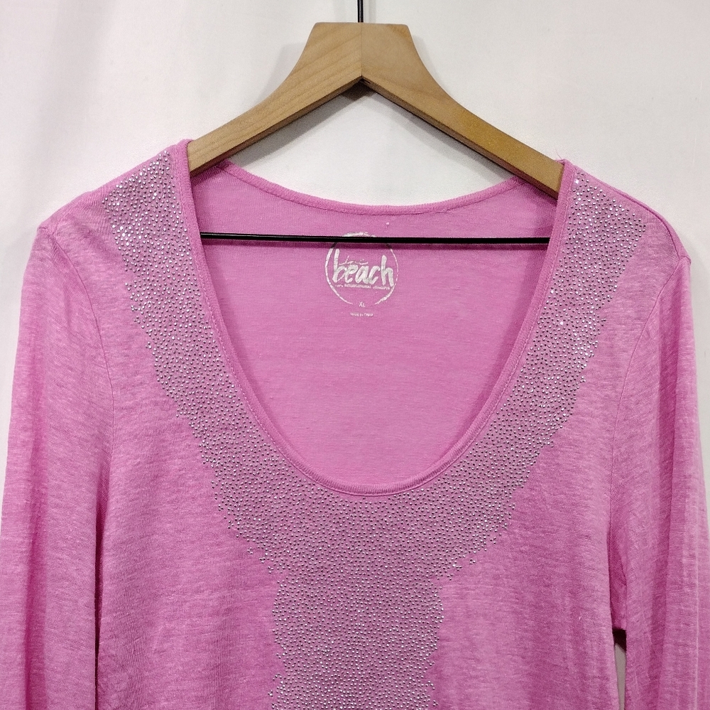 Inc Beach 100% Linen Top Women's XL Pink Barbiecore Vacation Cozy Comfy Retro - Picture 2 of 8